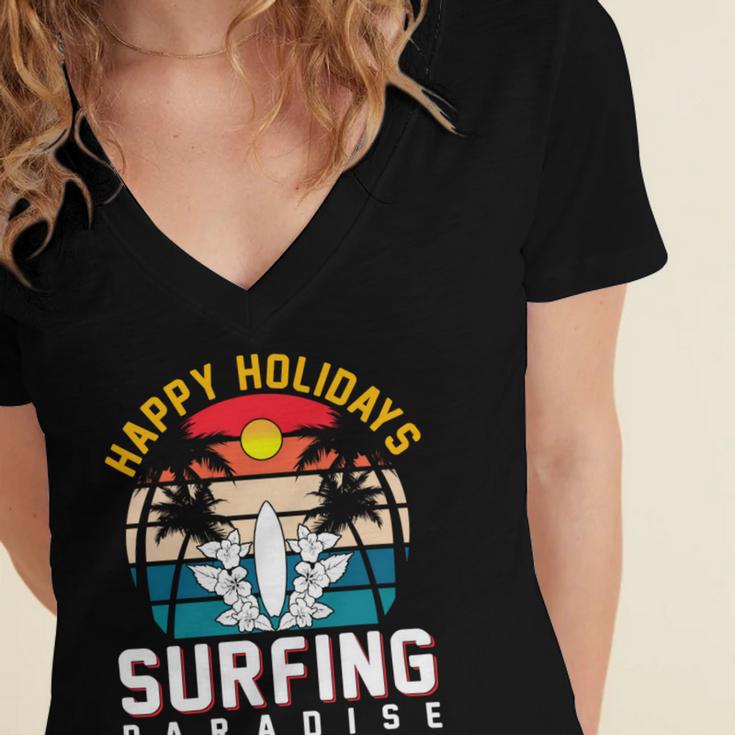 Funny Enjoy The Summer Holiday Summer Surfing Paradise Women's Jersey Short Sleeve Deep V-Neck Tshirt