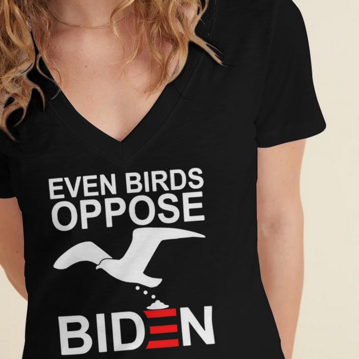 Funny Even Birds Oppose Biden Women's Jersey Short Sleeve Deep V-Neck Tshirt