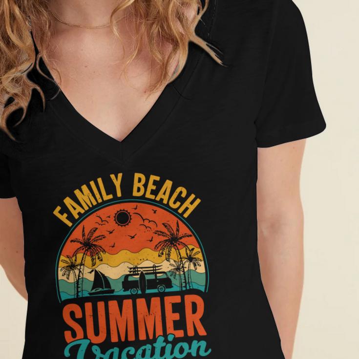 Funny Family Beach Summer Vacation Women's Jersey Short Sleeve Deep V-Neck Tshirt