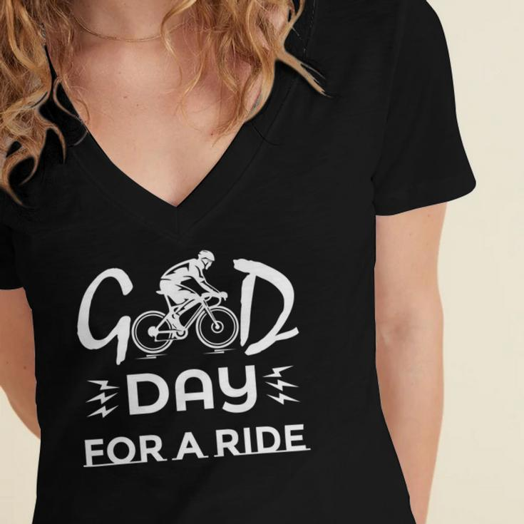 Funny Good Day For A Ride Funny Bicycle I Ride Fun Hobby Race Quote Women's Jersey Short Sleeve Deep V-Neck Tshirt