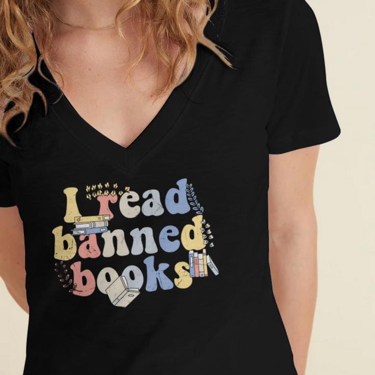 Funny I Read Banned Books Lovers Books Women's Jersey Short Sleeve Deep V-Neck Tshirt