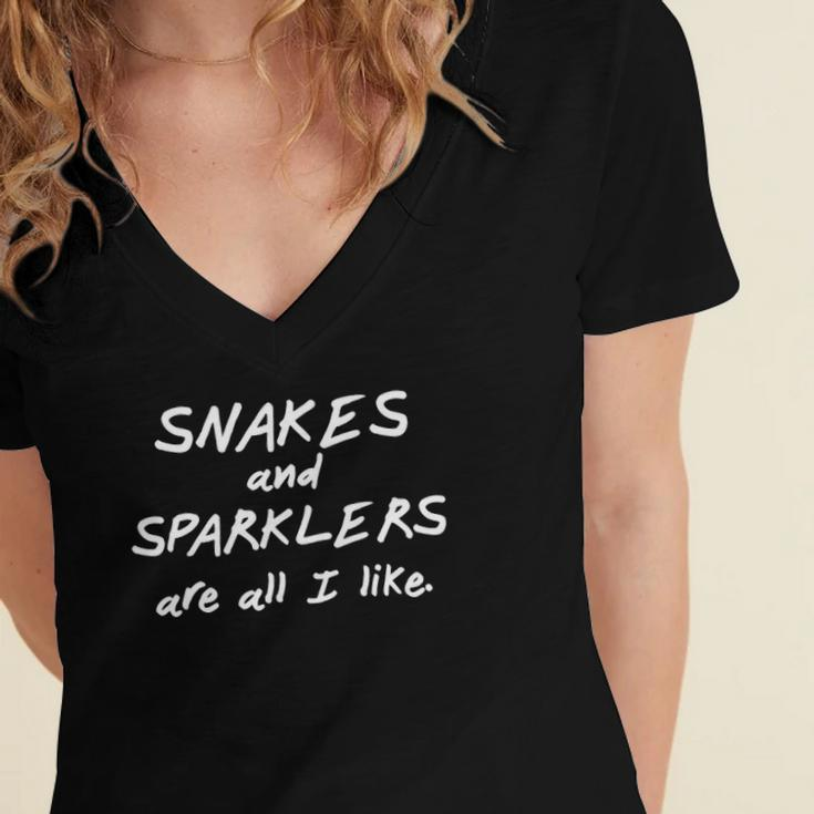 Funny Snakes And Sparklers All I Like 4Th Of July Women's Jersey Short Sleeve Deep V-Neck Tshirt