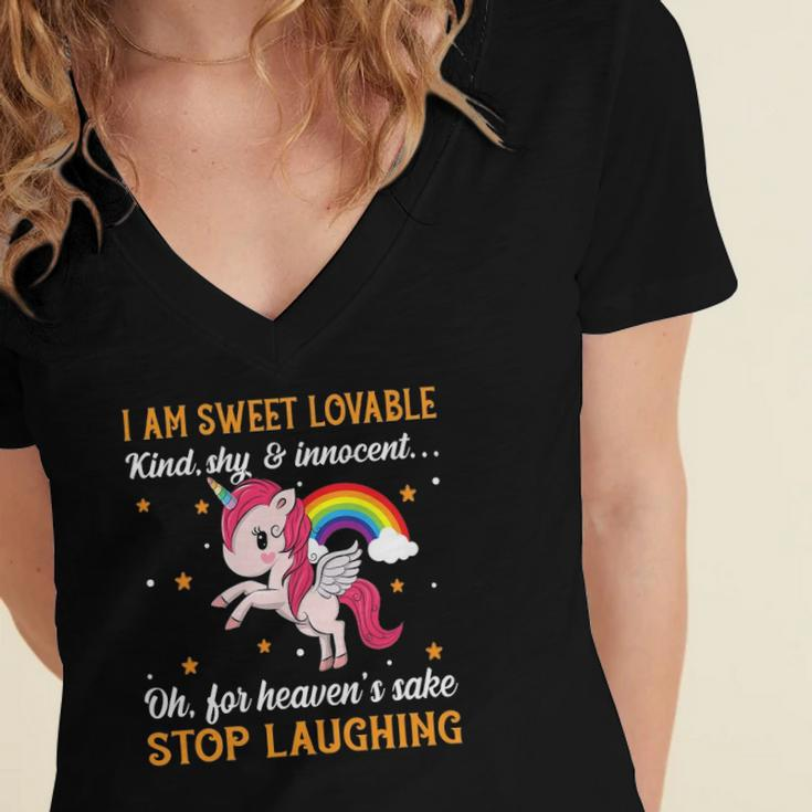 Funny Unicorn Kind Rainbow Graphic Plus Size Women's Jersey Short Sleeve Deep V-Neck Tshirt