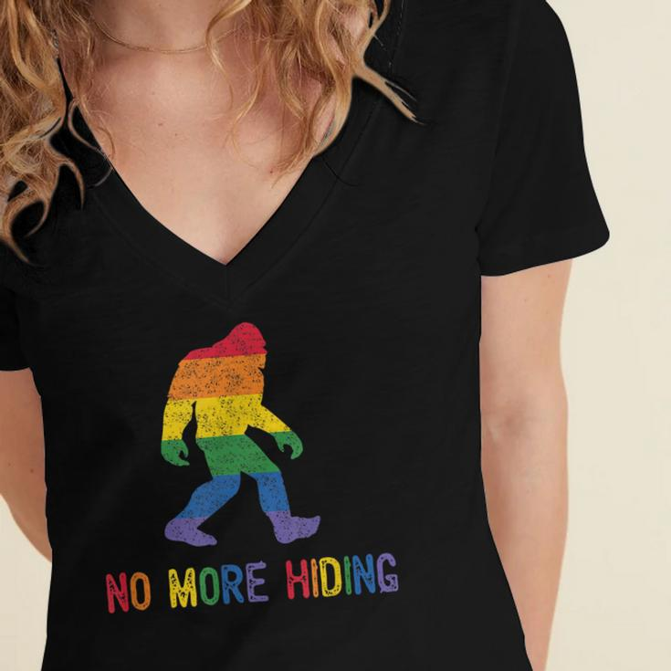 Gay Pride Support - Sasquatch No More Hiding - Lgbtq Ally Women's Jersey Short Sleeve Deep V-Neck Tshirt