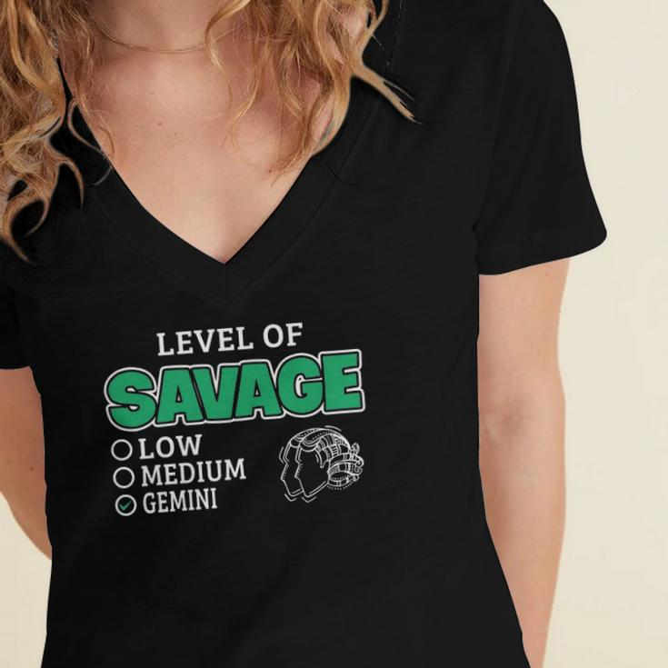 Gemini Zodiac Sign Level Of Savage Funny Quote Women's Jersey Short Sleeve Deep V-Neck Tshirt