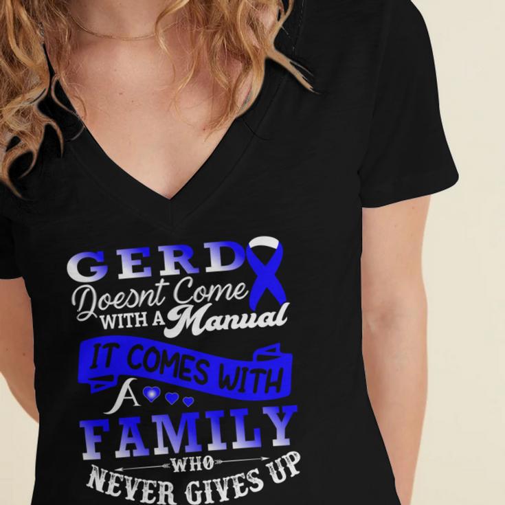 Gerd Doesnt Come With A Manual It Comes With A Family Who Never Gives Up Periwinkle Blue Ribbon Gastroesophageal Reflux Disease Gerd Awareness Women's Jersey Short Sleeve Deep V-Neck Tshirt