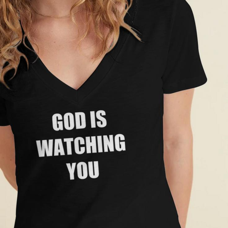 God Is Watching You Christian Women's Jersey Short Sleeve Deep V-Neck Tshirt