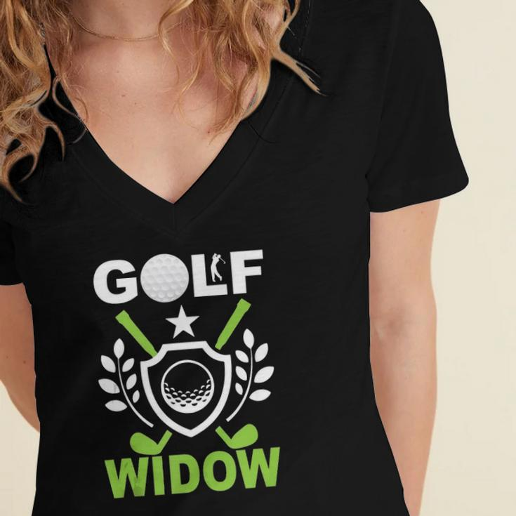 Golf Widow Wife Golfing Ladies Golfer Women's Jersey Short Sleeve Deep V-Neck Tshirt