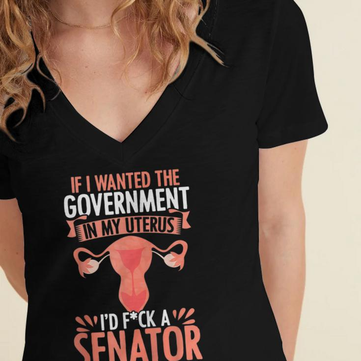 Government In My Uterus Feminist Reproductive Women Rights Women's Jersey Short Sleeve Deep V-Neck Tshirt