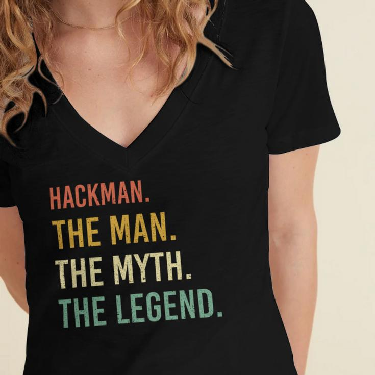 Hackman Name Shirt Hackman Family Name Women's Jersey Short Sleeve Deep V-Neck Tshirt