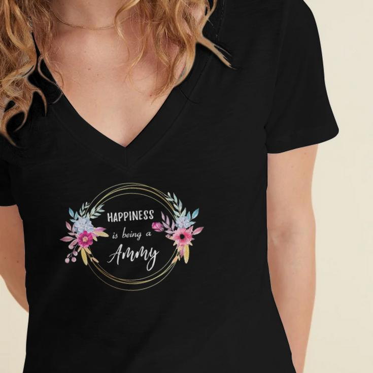 Happiness Is Being A Ammy Mothers Day Gift Grandma Flower Women's Jersey Short Sleeve Deep V-Neck Tshirt