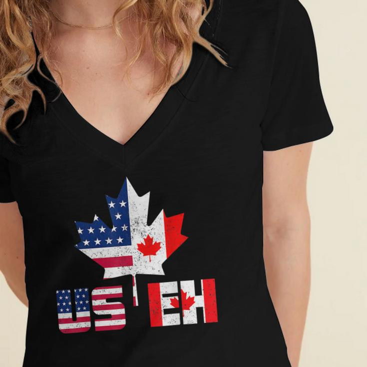 Happy Canada Day Usa Pride Us Flag Day Useh Canadian Women's Jersey Short Sleeve Deep V-Neck Tshirt