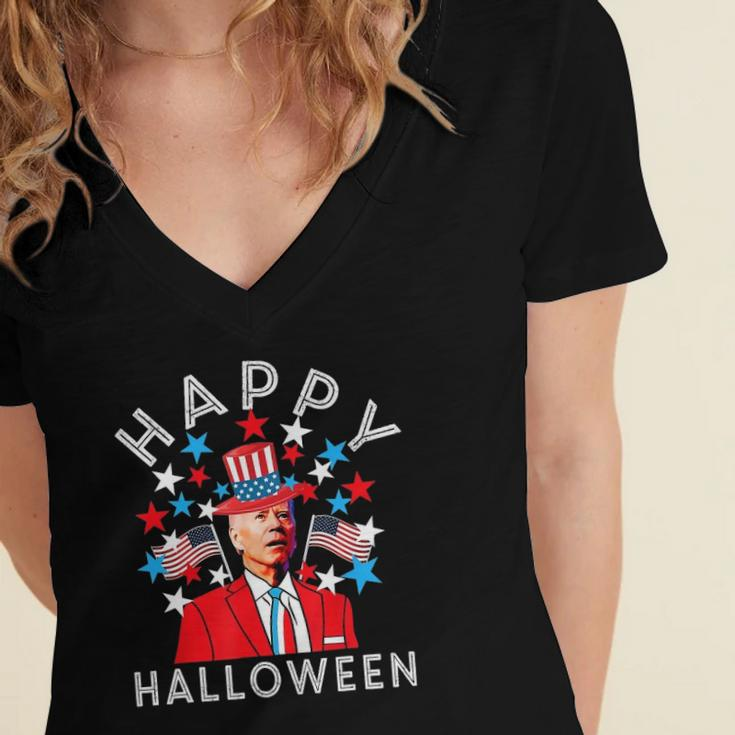 Happy Halloween Joe Biden 4Th Of July Memorial Independence Women's Jersey Short Sleeve Deep V-Neck Tshirt