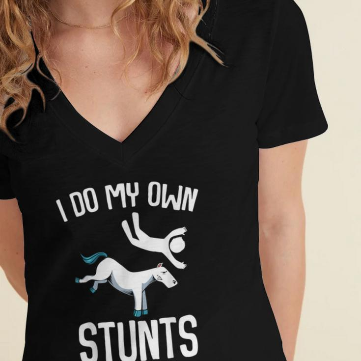 I Do My Own Stunts Get Well Funny Horse Riders Animal Women's Jersey Short Sleeve Deep V-Neck Tshirt