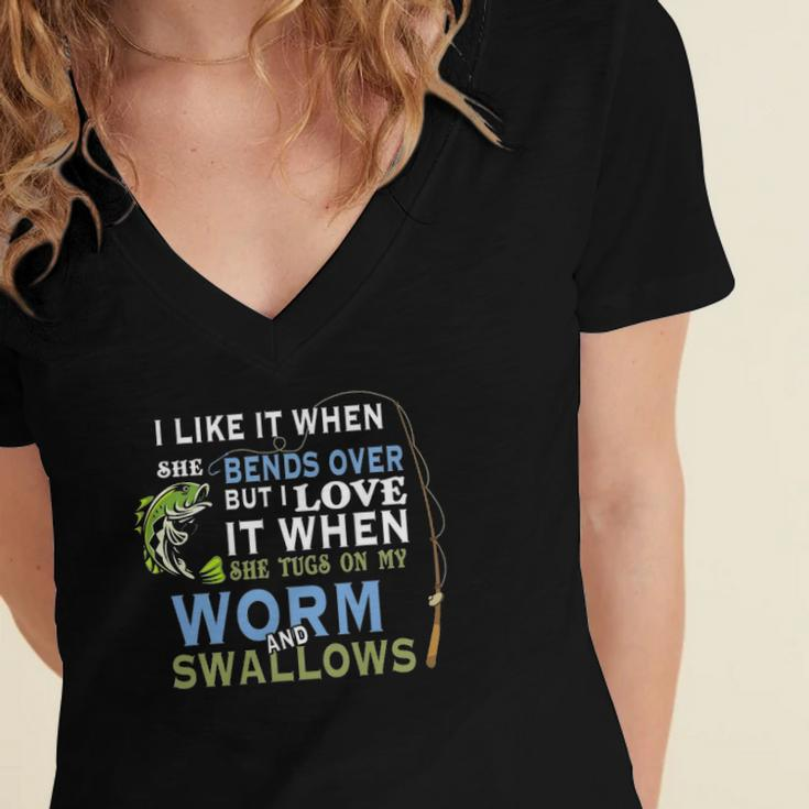 I Like When She Bends When She Tugs On My Worm And Swallows Women's Jersey Short Sleeve Deep V-Neck Tshirt