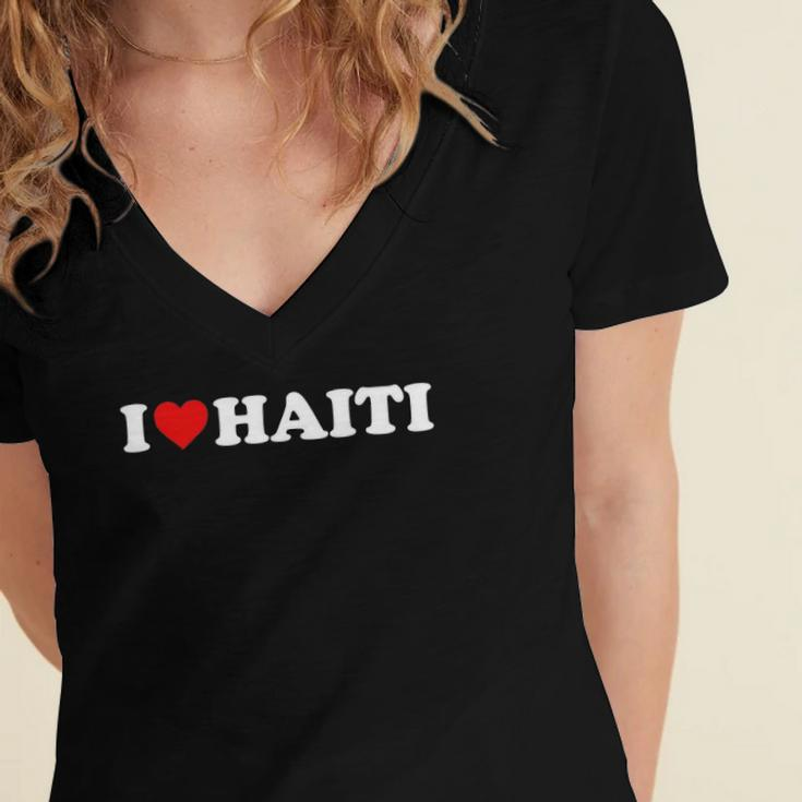 I Love Haiti - Red Heart Women's Jersey Short Sleeve Deep V-Neck Tshirt