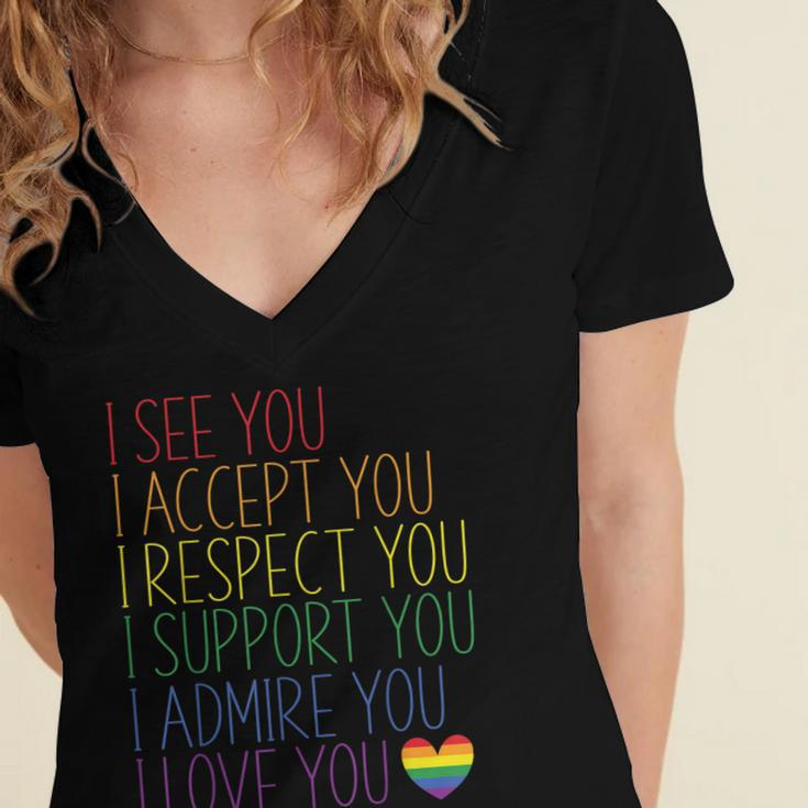 I See Accept Respect Support Admire Love You Lgbtq V2 Women's Jersey Short Sleeve Deep V-Neck Tshirt