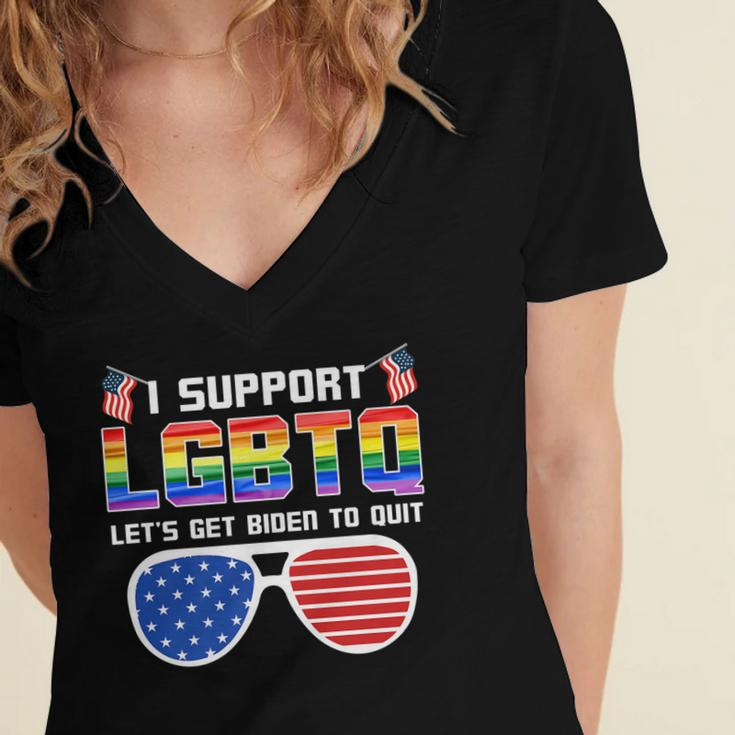 I Support Lgbtq Lets Get Biden To Quit Funny Political Women's Jersey Short Sleeve Deep V-Neck Tshirt