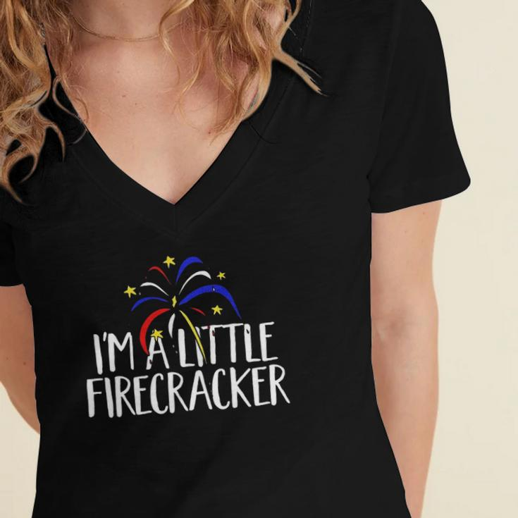 Im A Little Firecracker Patriotic 4Th Of July American Women's Jersey Short Sleeve Deep V-Neck Tshirt
