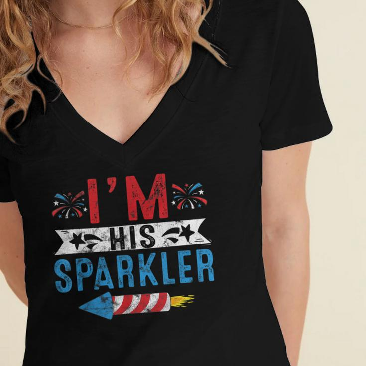 Im His Sparkler 4Th July His And Hers Matching Couples Women's Jersey Short Sleeve Deep V-Neck Tshirt