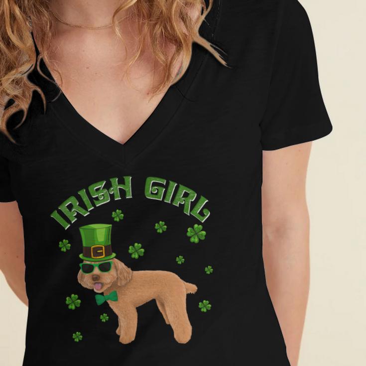 Irish Girl Leprechaun Poodle Dog St Patricks Day Kids Women's Jersey Short Sleeve Deep V-Neck Tshirt