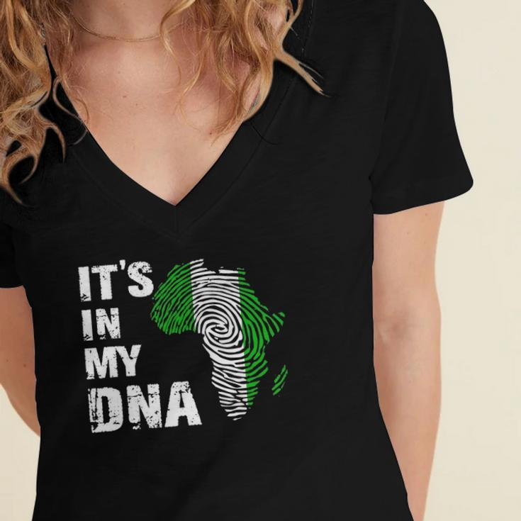 Its In My Dna Proud Nigeria Africa Usa Fingerprint Women's Jersey Short Sleeve Deep V-Neck Tshirt