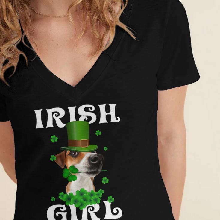 Jack Russell Terrier Patricks Day For Dog Lovers Women's Jersey Short Sleeve Deep V-Neck Tshirt