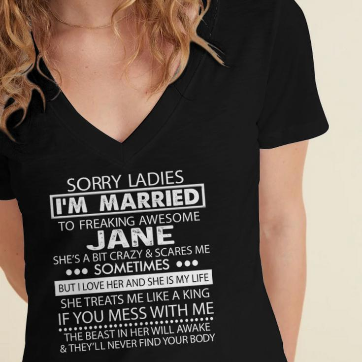Jane Name Gift Im Married To Freaking Awesome Jane Women's Jersey Short Sleeve Deep V-Neck Tshirt