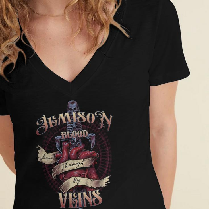 Jemison Blood Runs Through My Veins Name Women's Jersey Short Sleeve Deep V-Neck Tshirt