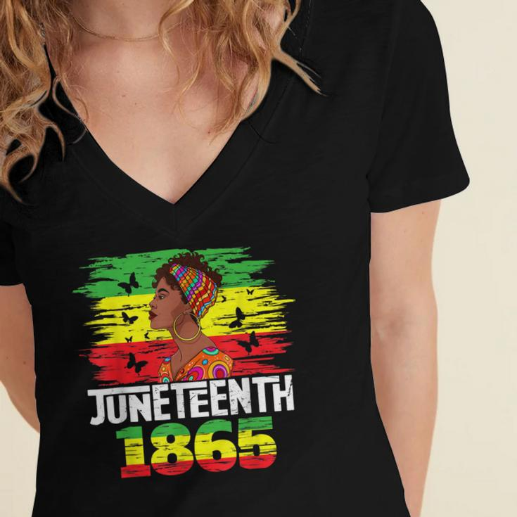 Juneteenth 1865 Independence Day Black Pride Black Women Women's Jersey Short Sleeve Deep V-Neck Tshirt