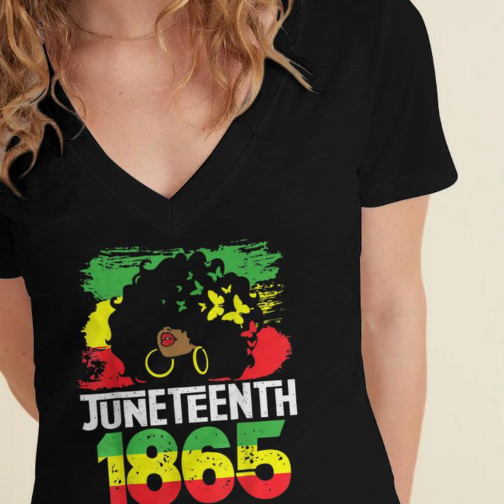 Juneteenth Is My Independence Day Black Women Freedom 1865 Women's Jersey Short Sleeve Deep V-Neck Tshirt