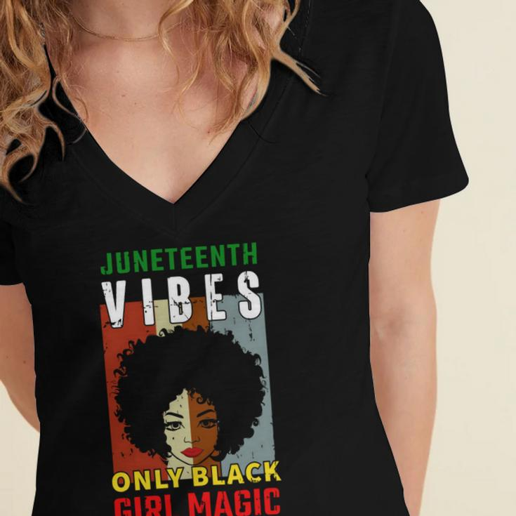 Juneteenth Vibes Only Black Girl Magic Tshirt Women's Jersey Short Sleeve Deep V-Neck Tshirt