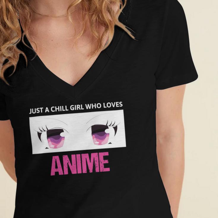 Just A Girl Who Loves Anime Chill Anime Girl Women's Jersey Short Sleeve Deep V-Neck Tshirt