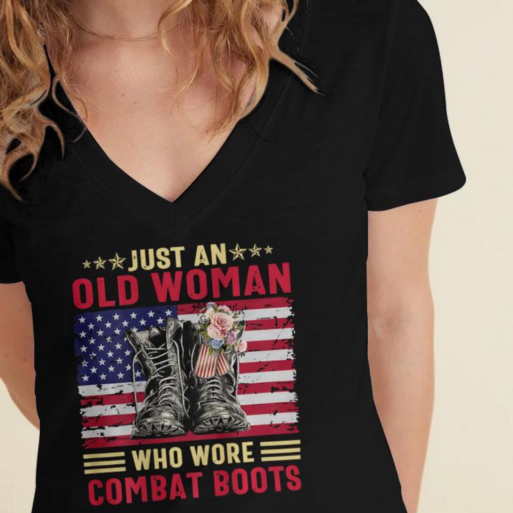 Just An Old Woman Who Wore Combat Boots T-Shirt Women's Jersey Short Sleeve Deep V-Neck Tshirt