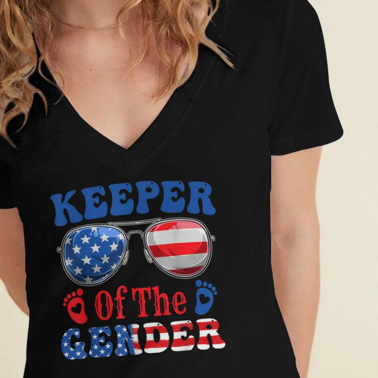 Keeper Of The Gender 4Th Of July Baby Gender Reveal Women's Jersey Short Sleeve Deep V-Neck Tshirt