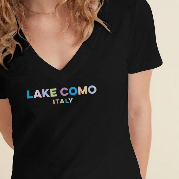 Lake Como Italy Colorful Type Women's Jersey Short Sleeve Deep V-Neck Tshirt