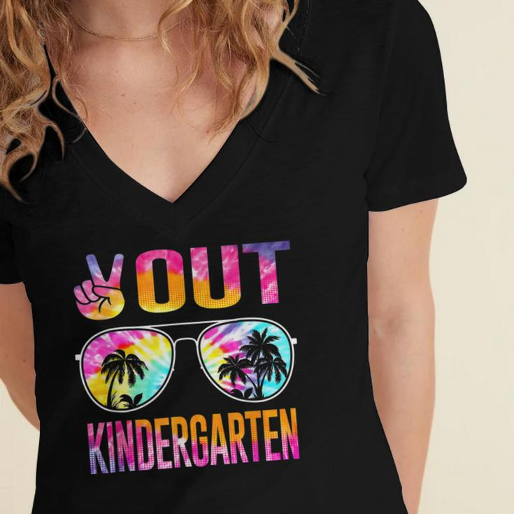 Last Day Of School Peace Out Kindergarten Teacher Kids Women Women's Jersey Short Sleeve Deep V-Neck Tshirt