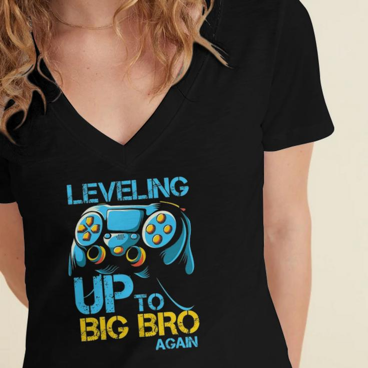 Leveling Up To Big Bro Again Gaming Lovers Vintage Women's Jersey Short Sleeve Deep V-Neck Tshirt
