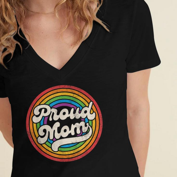 Lgbtq Proud Mom Gay Pride Lgbt Ally Rainbow Mothers Day Women's Jersey Short Sleeve Deep V-Neck Tshirt