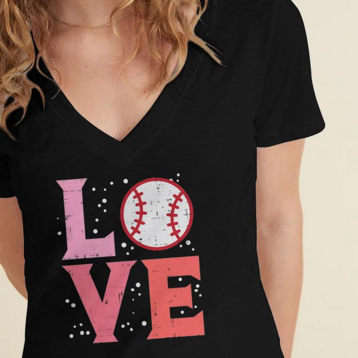 Love Baseball Cute Sports Fan Player Team Men Women Kids Women's Jersey Short Sleeve Deep V-Neck Tshirt