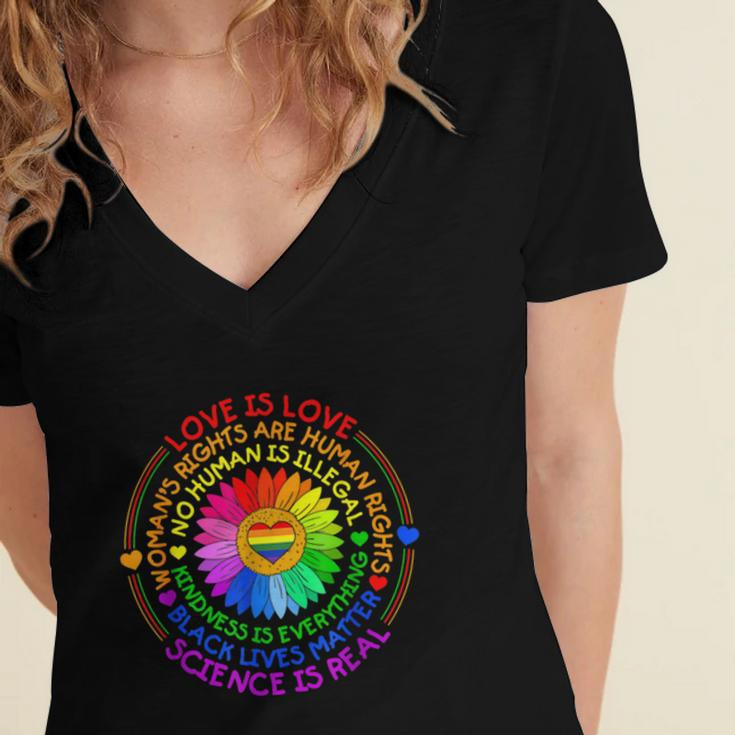 Love Is Love Science Is Real Kindness Is Everything LGBT Women's Jersey Short Sleeve Deep V-Neck Tshirt