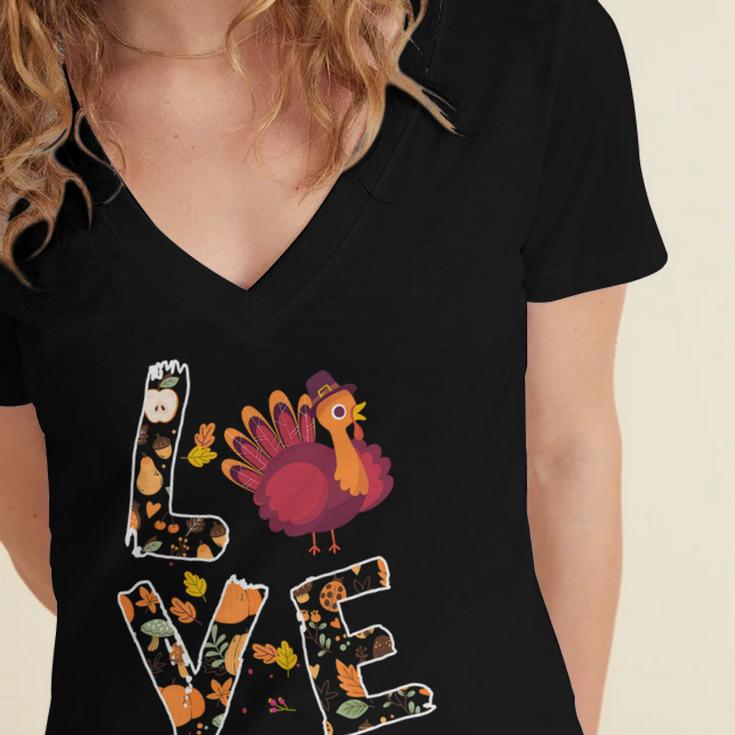 Love Turkey Thanksgiving Happy Fall 20 Shirt Women's Jersey Short Sleeve Deep V-Neck Tshirt