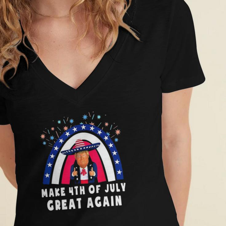 Make 4Th Of July Great Again Trump Rainbow Usa Flag Women's Jersey Short Sleeve Deep V-Neck Tshirt