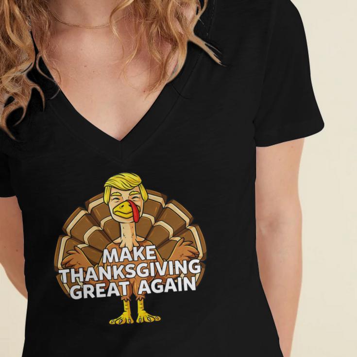 Make Thanksgiving Great Again Funny 3 Shirt Women's Jersey Short Sleeve Deep V-Neck Tshirt