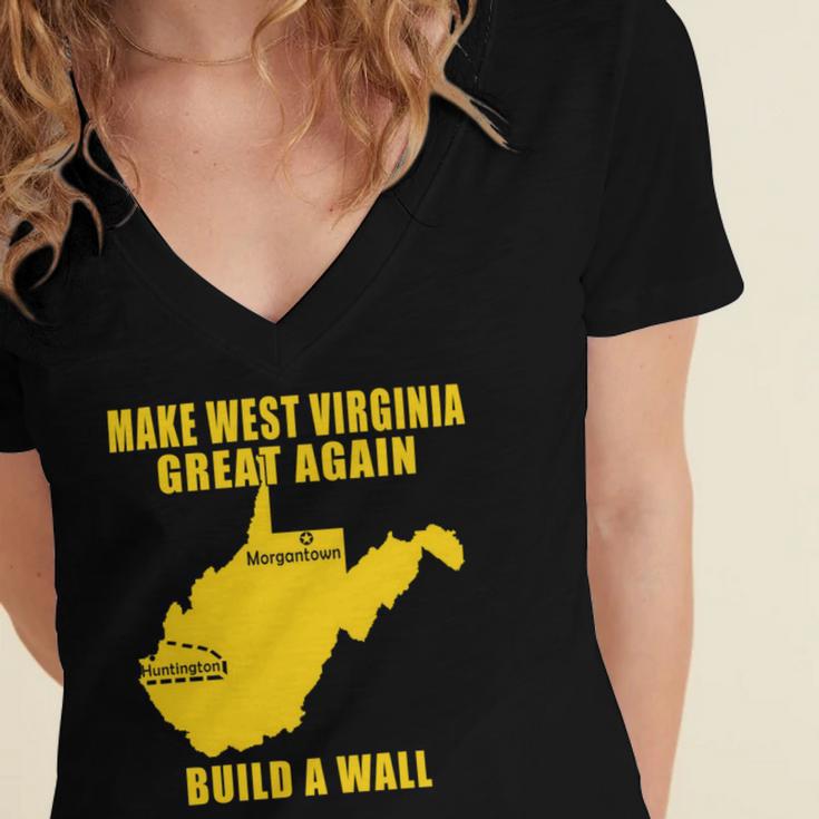 Make West Virginia Great Again Build A Wall Women's Jersey Short Sleeve Deep V-Neck Tshirt