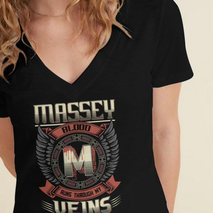 Massey Blood Run Through My Veins Name Women's Jersey Short Sleeve Deep V-Neck Tshirt