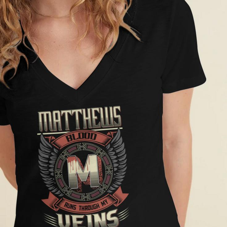 Matthews Blood Run Through My Veins Name V4 Women's Jersey Short Sleeve Deep V-Neck Tshirt