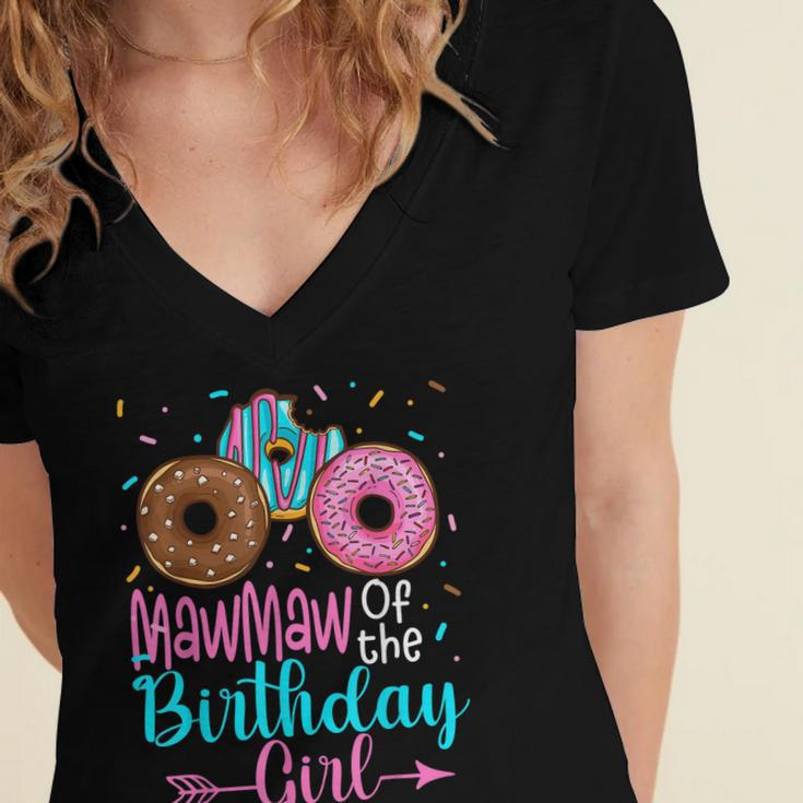 Mawmaw Of The Birthday Girl Donut Party Family Matching Women's Jersey Short Sleeve Deep V-Neck Tshirt