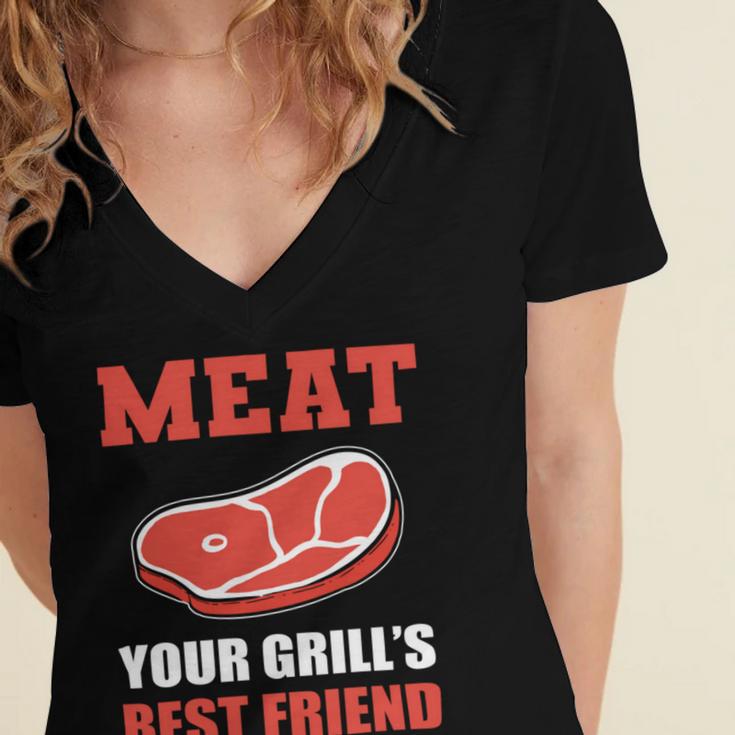 Meat Your Grill’S Best Friend Butcher Chef Cook Bbq Women's Jersey Short Sleeve Deep V-Neck Tshirt