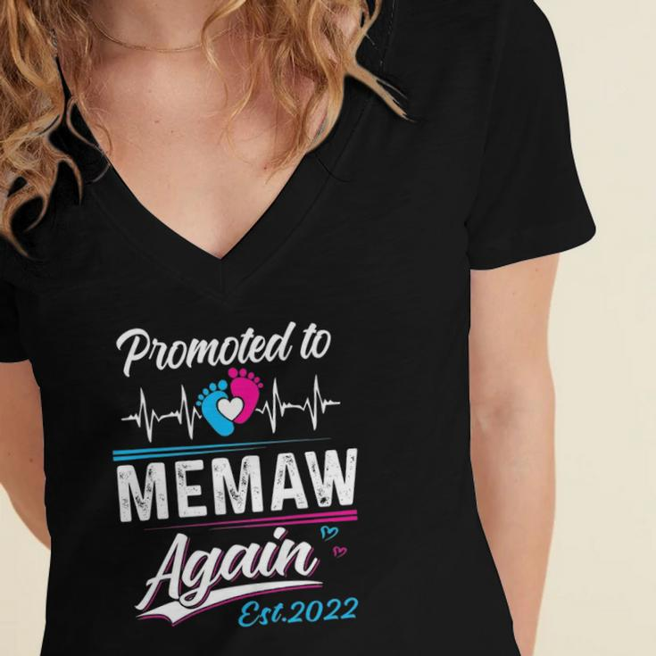 Memaw Gift Promoted To Memaw Again Est 2022 Grandma Women's Jersey Short Sleeve Deep V-Neck Tshirt
